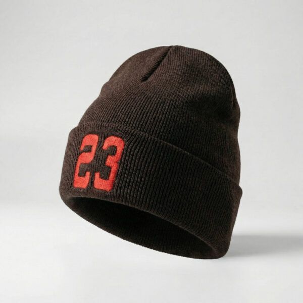 Unisex Black Knit Beanie Hat with Red 23 Graphic Soft and Comfortable All-Season Wear