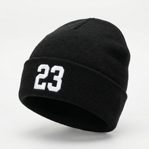 Unisex Black Knit Beanie Hat with White 23 Graphic Soft and Comfortable All-Season Wear