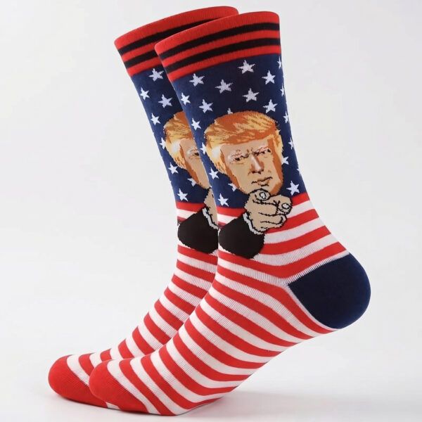 (2 Pack) Trump-Style MAGA Funny Socks – Patriotic Red White & Blue Stars and Stripes Crew Socks – USA Election Novelty Gift for Men & Women (Size 8-10)