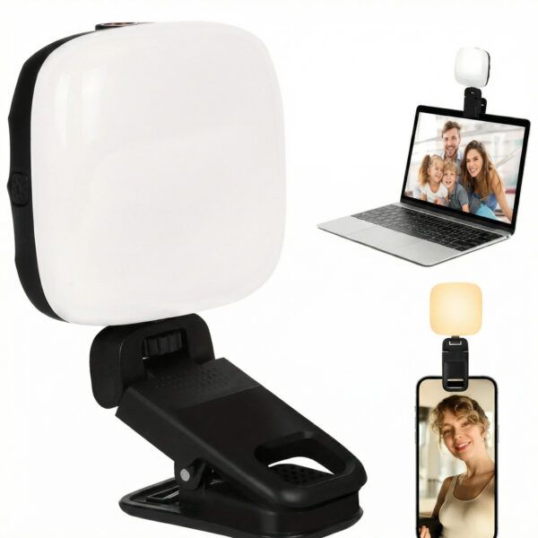 Black Seashell Mini Clip-On LED Fill Light – Rechargeable Selfie Light for Meetings, Video Calls & Streaming