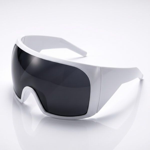 Futuristic Shield Sunglasses – White Frame Gray Lens Oversized Visor Shades
