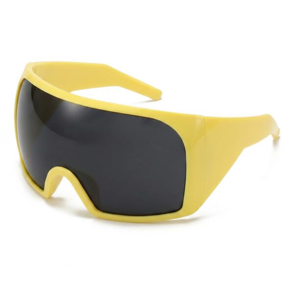 Futuristic Shield Sunglasses – Yellow Frame Gray Lens Wraparound Visor Shades
