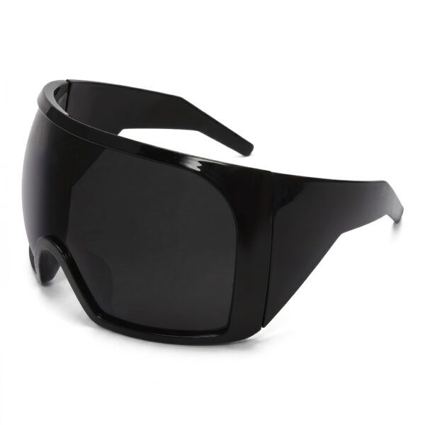 Futuristic Shield Sunglasses – All Black Oversized Wraparound Visor Shades