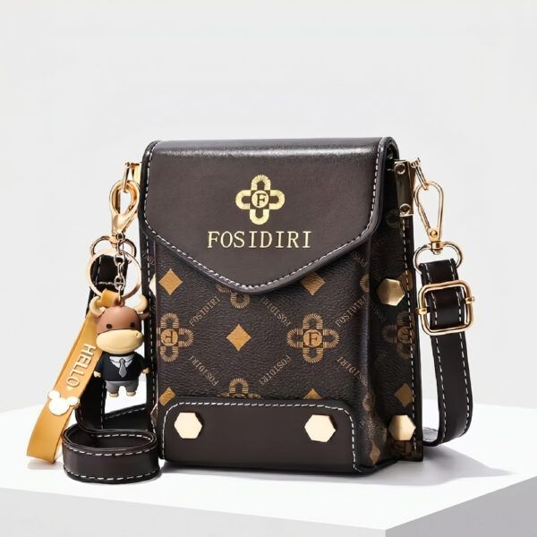 FOSIDIRI Mini Phone Crossbody Bag – Flower Brown Pattern Shoulder Pouch