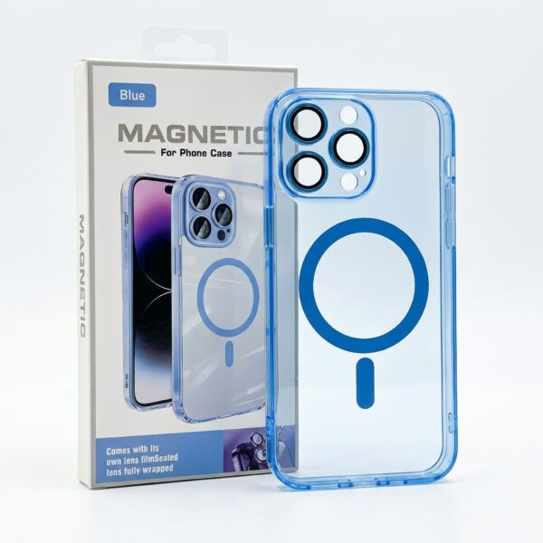 Magnetic Clear Shield iPhone Case – Blue Edge MagSafe Shockproof Cover with Lens Protection For Iphone 13 Pro, 13 Pro Max, 14, 14 Pro, 14 Pro Max, 15, 15 Pro, 15 Pro Max