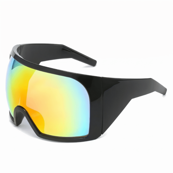 Aurora Shield Rainbow Mirror Sunglasses, Black