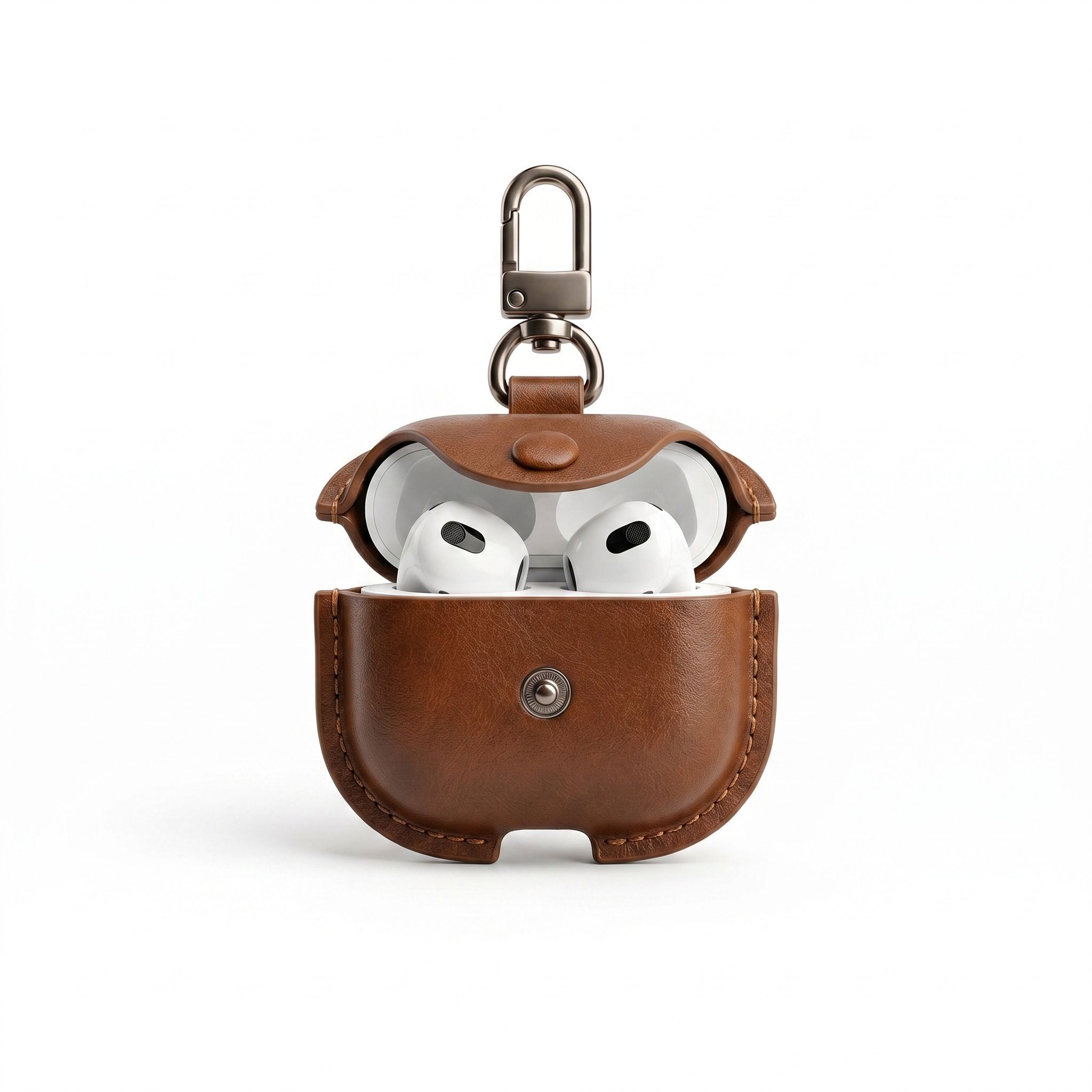 Vintage Leather AirPods Case with Clip – Premium Protective AirPods Cover with Brass Hardware – Durable Shock-Resistant Case for Everyday Carry - Image 5