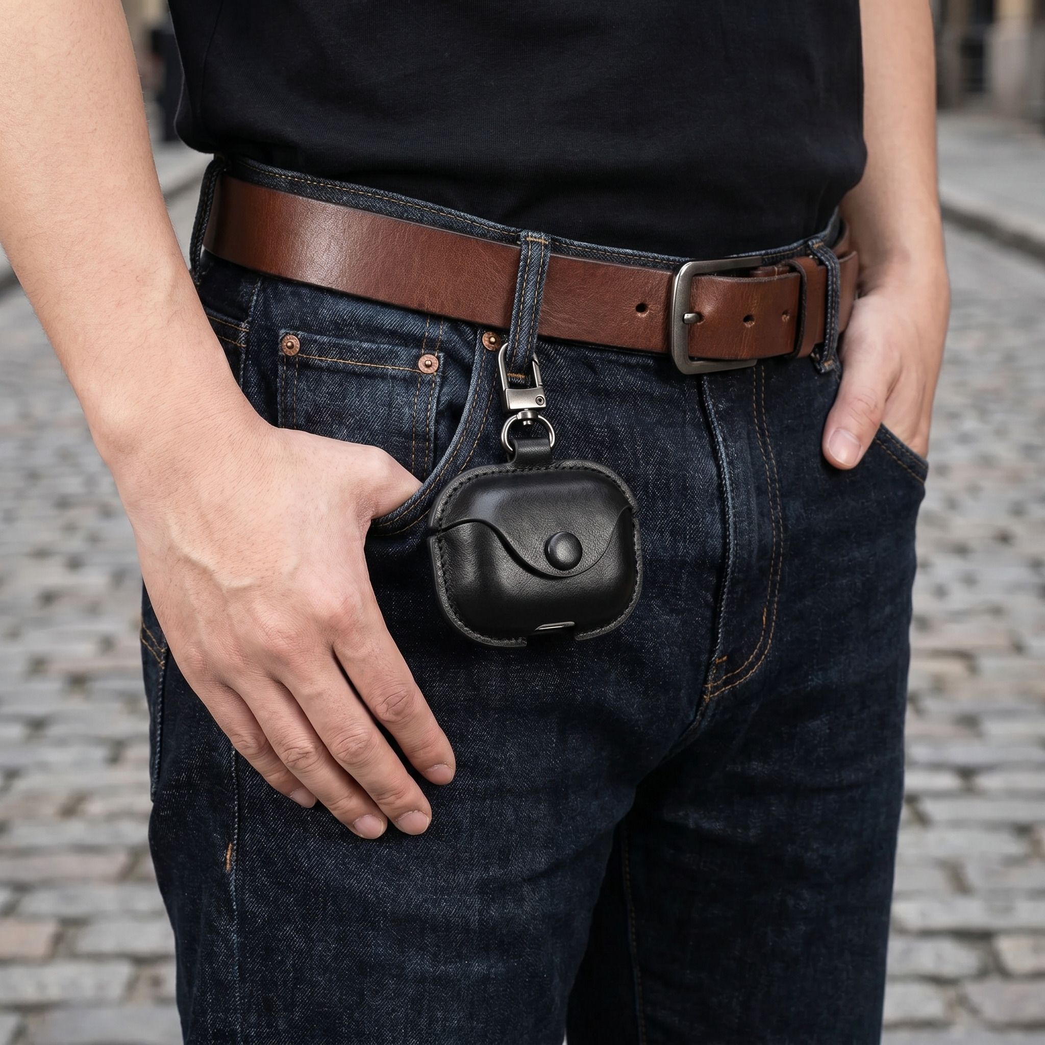 Vintage Leather AirPods Case with Clip – Premium Protective AirPods Cover with Brass Hardware – Durable Shock-Resistant Case for Everyday Carry - Image 3